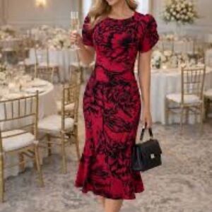 Calvin Klein Red and Black Midi Dress